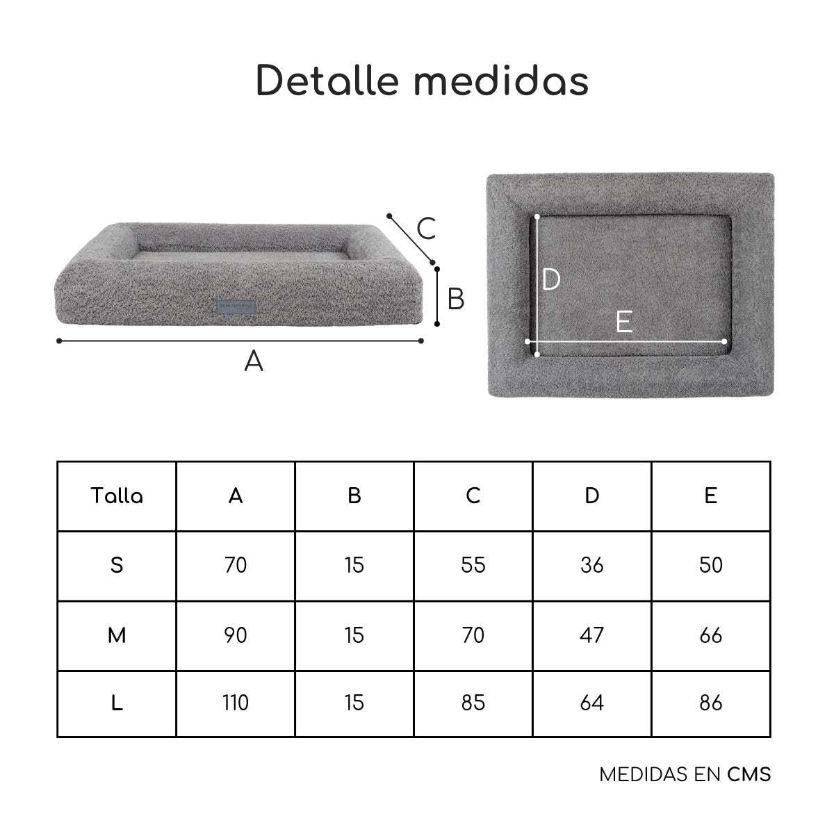 Medidas de la cama Essential en tallas S, M y L